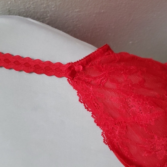 Bra & Panty Set Sizes 38DD/1x Red Lace By Felina Lingerie & Donna Loren - Picture 8 of 16